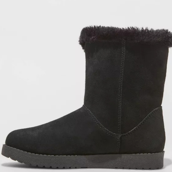 Black Faux Fur Lined Suede Winter Boots - Picture 2 of 8